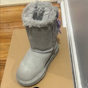 UGG Gray Boots with Lavender Bows